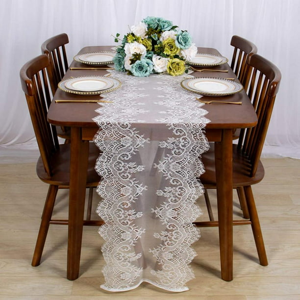 White Floral Lace Table Runner Dinner Banquet Table Cloth Table Decoration 300cm 